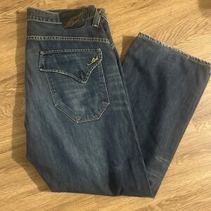 Ed Hardy Men's Flap Pocket Jeans Blue Denim 38x32 Missing Back Pocket Buttons